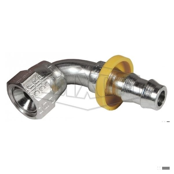 Push-On Hose Elbow, 5/8-18 x 3/8 in Nominal, FUNF x Hose Barb, Steel, Domestic